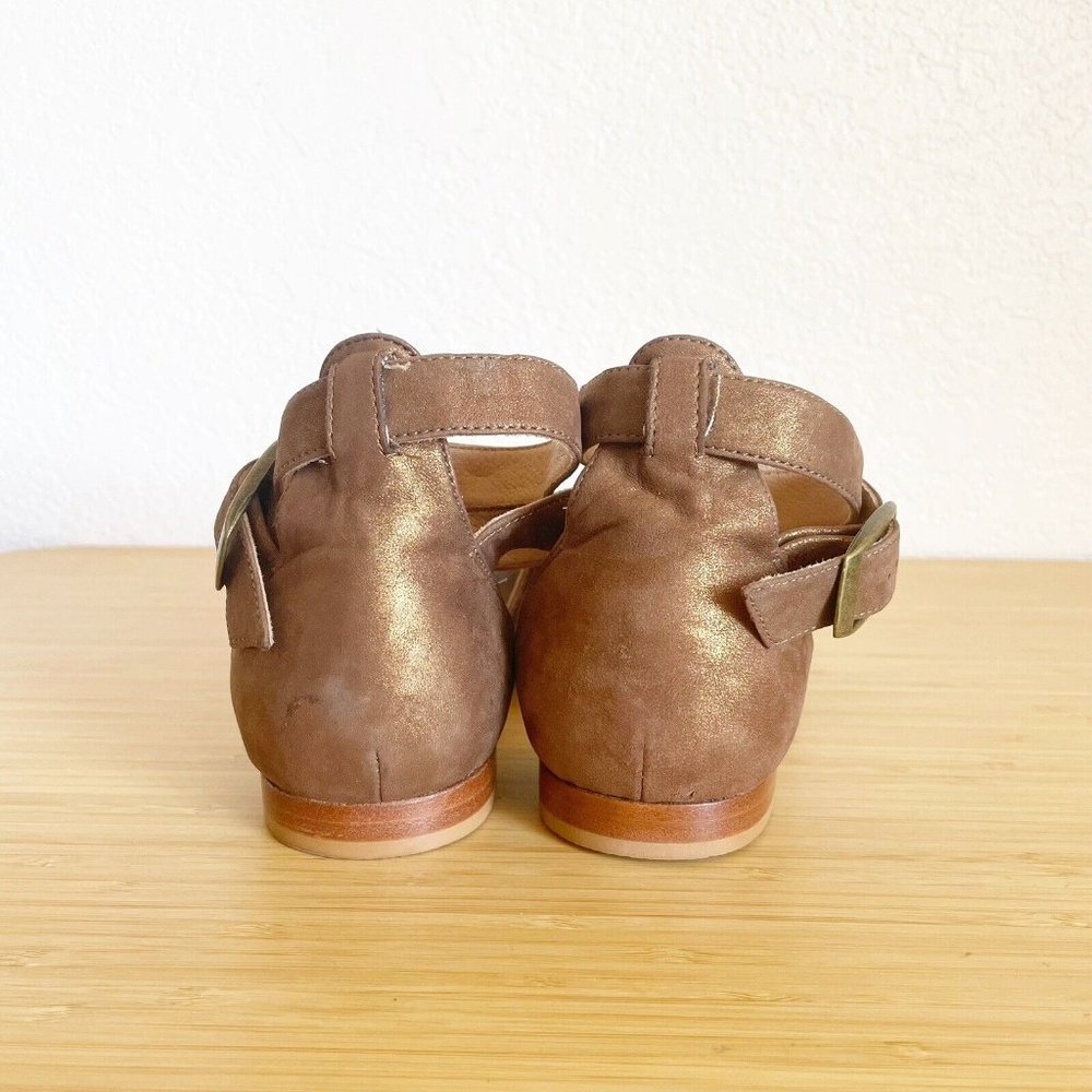 Jim Barnier Womens Size 9 Leather Sandals Peep Toe Ankle Wrap Brown Gold Shimmer - Picture 5 of 13